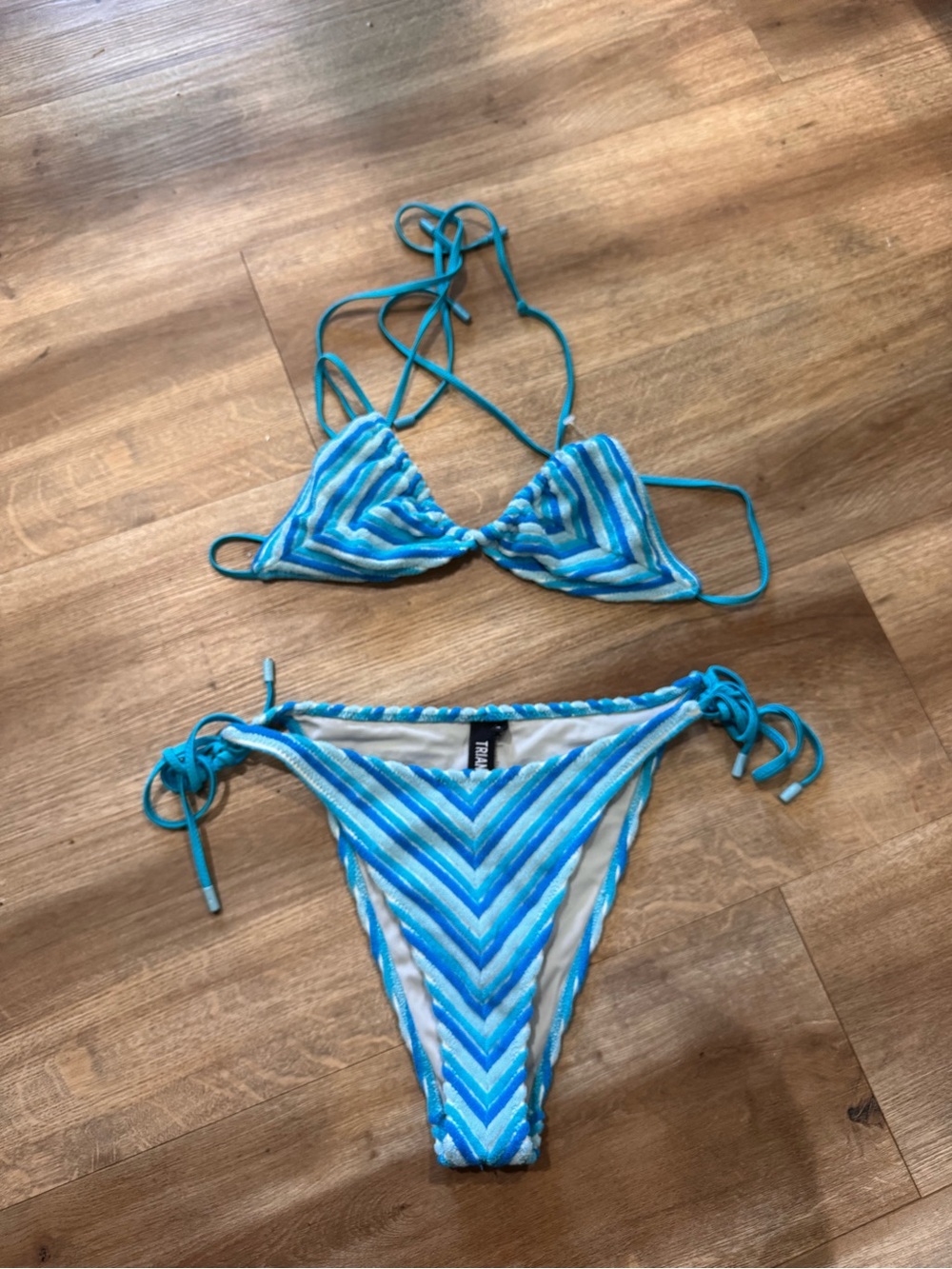 triangl swimwear Blue & Aqua Striped Triangle Bikini Triangl Vinca Sour Stripe